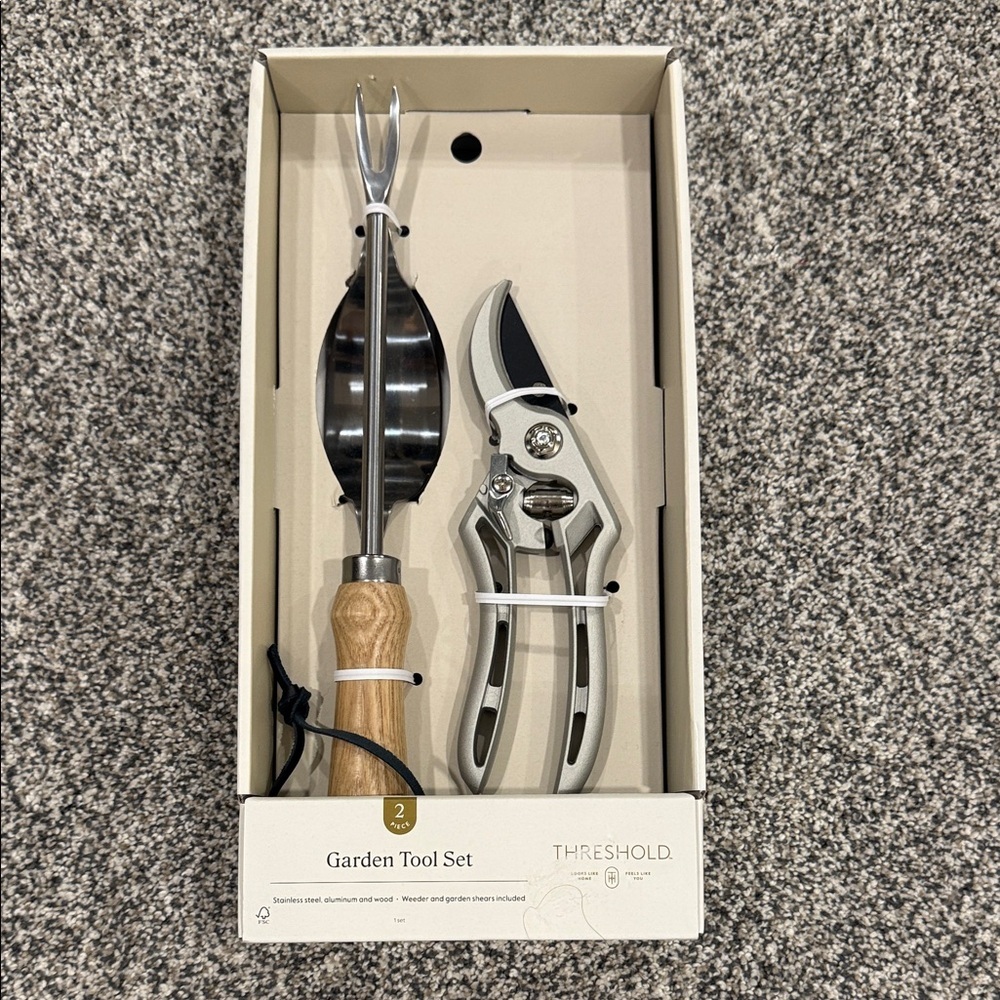 Threshold Silver and Wood Garden Tool Set Weeder And Garden Sheers